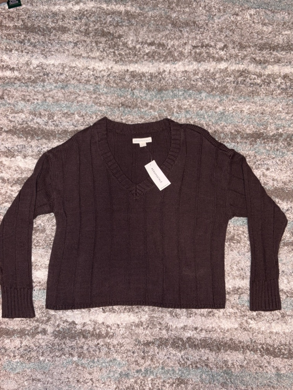 Aeropostale Chocolate Brown V-Neck Ribbed Sweater